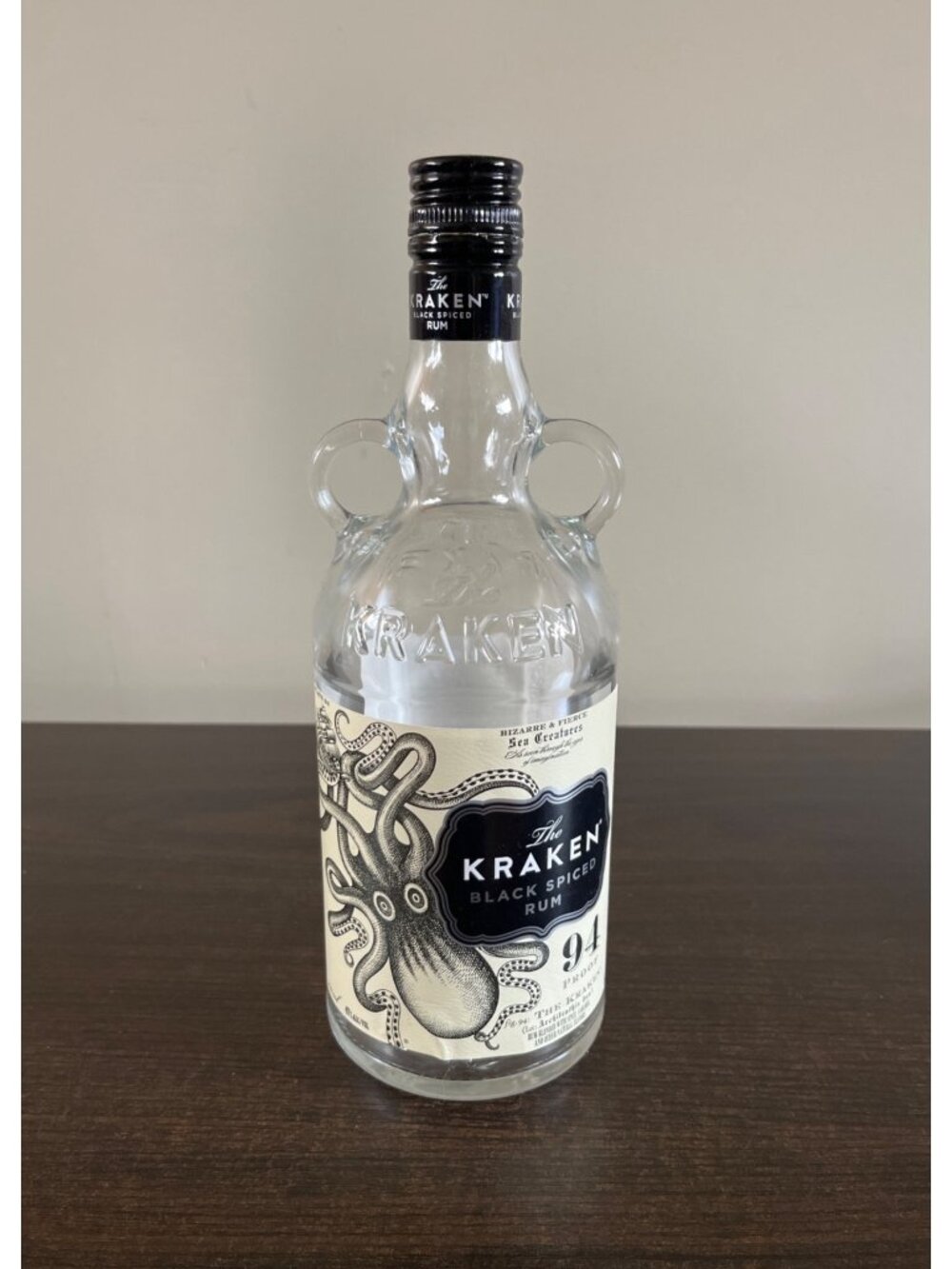 The Kraken Black Spiced Rum Collectible 750ml Empty Bottle With Raised Lettering